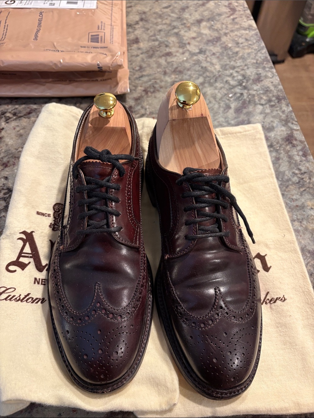 Alden Men's Burgundy Wingtip Derby Shoes